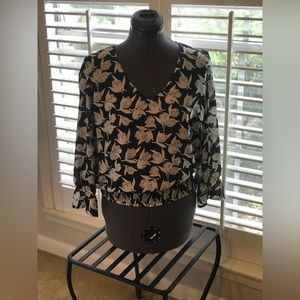 Philosophy Floral Blouse with Ruffled Sleeves and Smocked Waist.